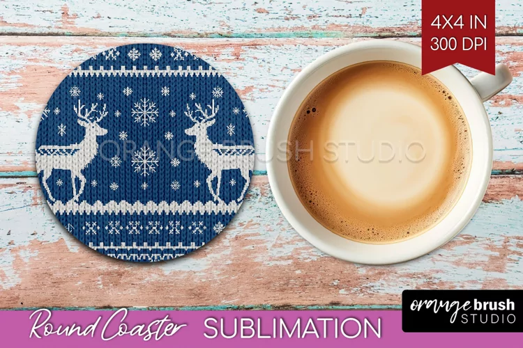 Nordic Christmas Round Coaster - Winter Coaster Sublimation