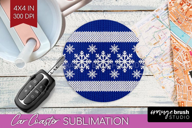 Nordic Christmas Car Coaster - Winter Coaster Sublimatoin example image 1
