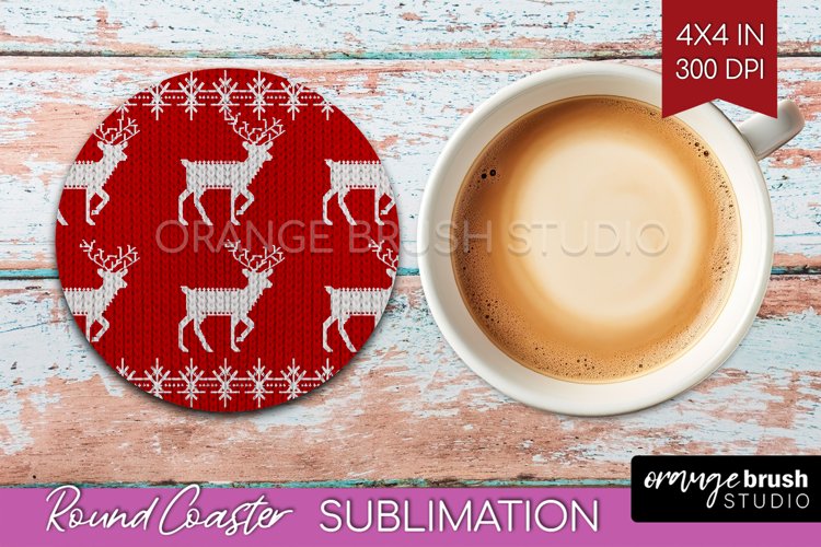 Nordic Christmas Round Coaster - Winter Coaster Sublimation example image 1