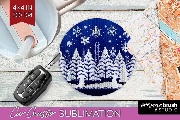 Nordic Christmas Car Coaster - Winter Coaster Sublimatoin