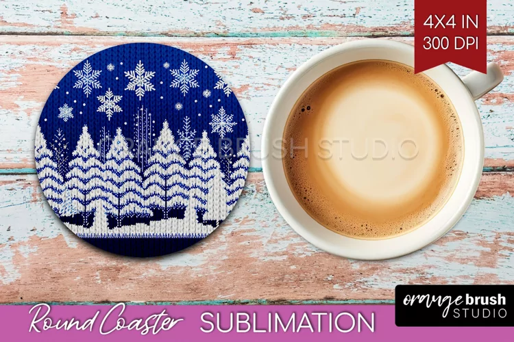 Nordic Christmas Round Coaster - Winter Coaster Sublimation