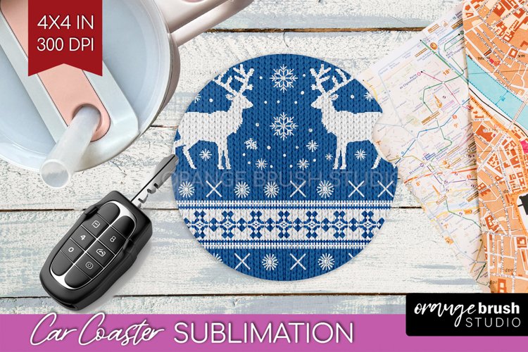 Nordic Christmas Car Coaster - Winter Coaster Sublimatoin example image 1