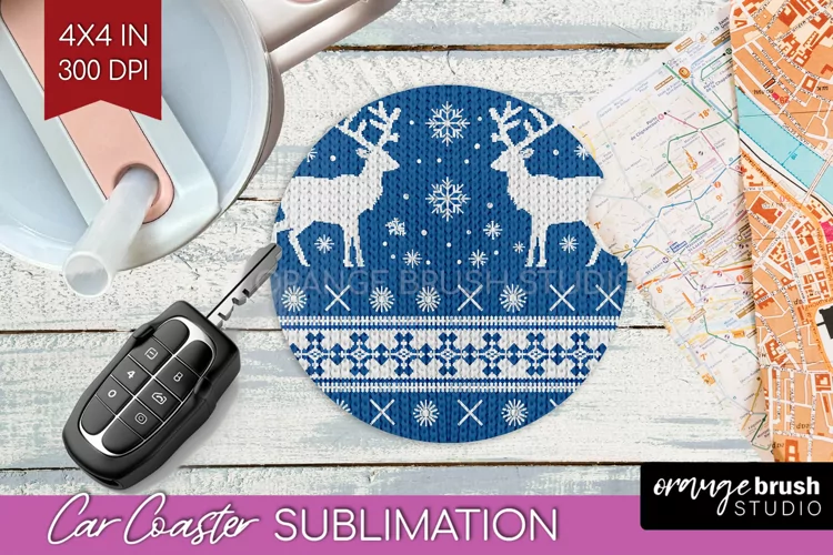 Nordic Christmas Car Coaster - Winter Coaster Sublimatoin