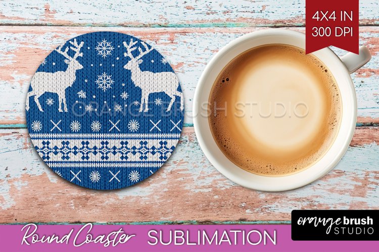 Nordic Christmas Round Coaster - Winter Coaster Sublimation example image 1