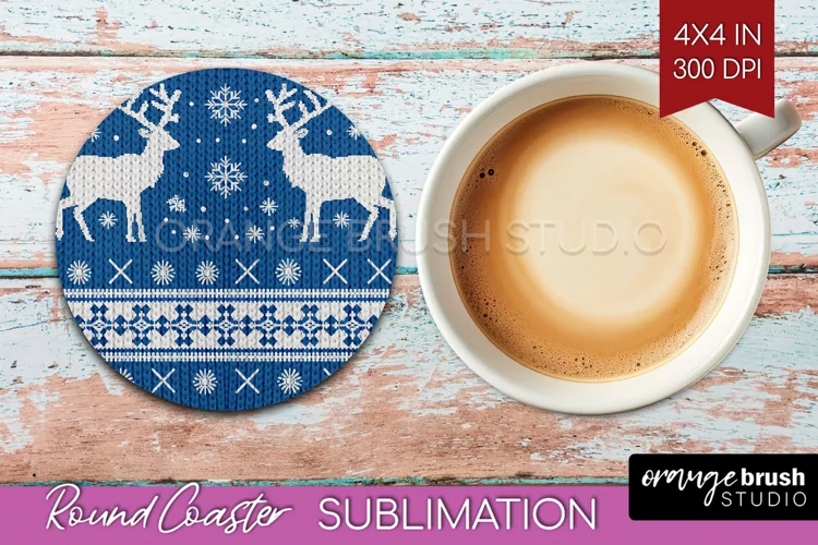 Nordic Christmas Round Coaster - Winter Coaster Sublimation
