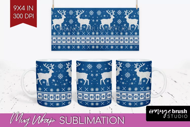 Nordic Christmas Mug Wrap - Winter 15 oz Mug Sublimation