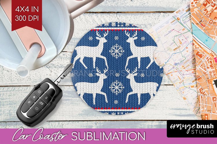 Nordic Christmas Car Coaster - Winter Coaster Sublimatoin example image 1
