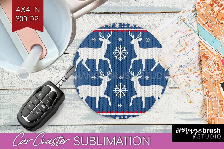 Nordic Christmas Car Coaster - Winter Coaster Sublimatoin