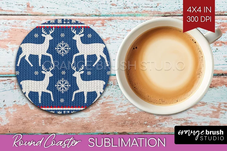 Nordic Christmas Round Coaster - Winter Coaster Sublimation