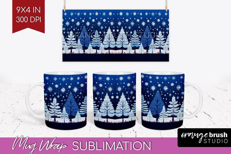 Nordic Christmas Mug Wrap - Winter 15 oz Mug Sublimation example image 1