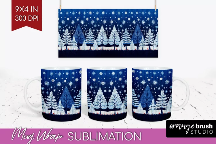 Nordic Christmas Mug Wrap - Winter 15 oz Mug Sublimation