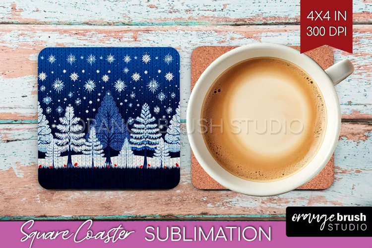 Nordic Christmas Square Coaster - Winter Coaster Sublimation