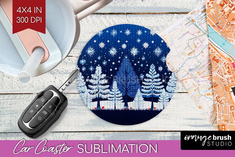 Nordic Christmas Car Coaster - Winter Coaster Sublimatoin example image 1