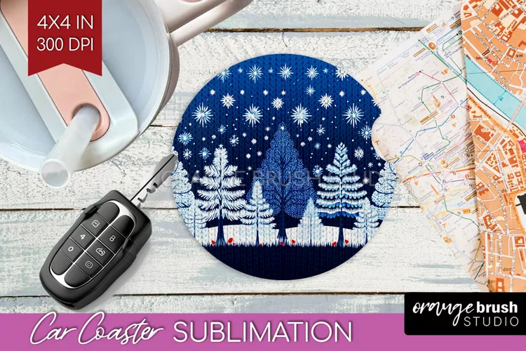 Nordic Christmas Car Coaster - Winter Coaster Sublimatoin