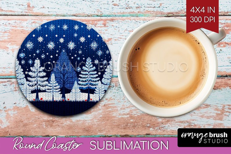Nordic Christmas Round Coaster - Winter Coaster Sublimation example image 1