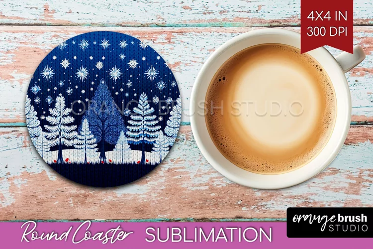 Nordic Christmas Round Coaster - Winter Coaster Sublimation
