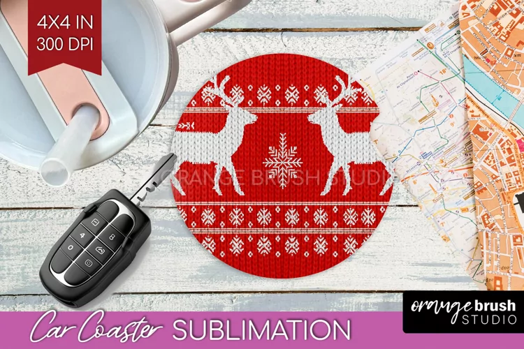 Nordic Christmas Car Coaster - Winter Coaster Sublimatoin