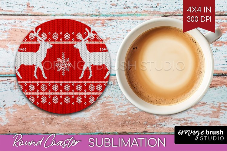 Nordic Christmas Round Coaster - Winter Coaster Sublimation example image 1