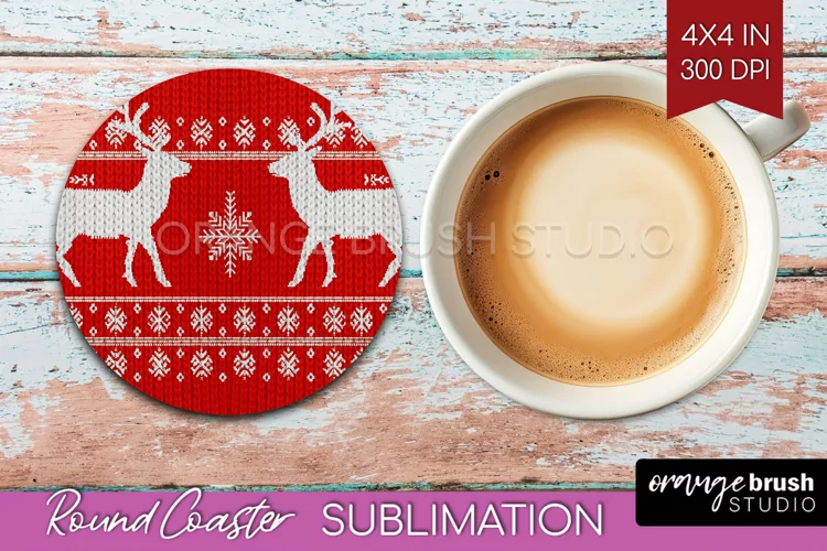 Nordic Christmas Round Coaster - Winter Coaster Sublimation