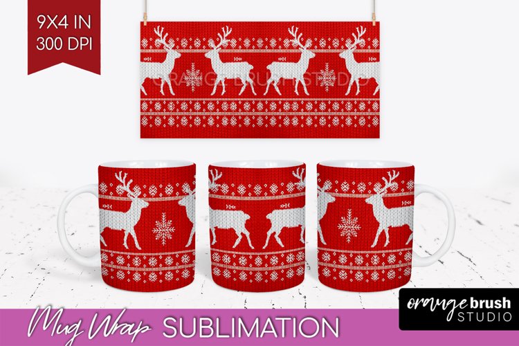 Nordic Christmas Mug Wrap - Winter 15 oz Mug Sublimation