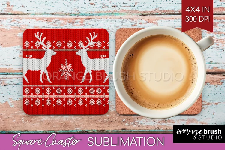 Nordic Christmas Square Coaster - Winter Coaster Sublimation