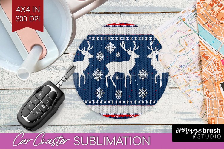 Nordic Christmas Car Coaster - Winter Coaster Sublimatoin example image 1