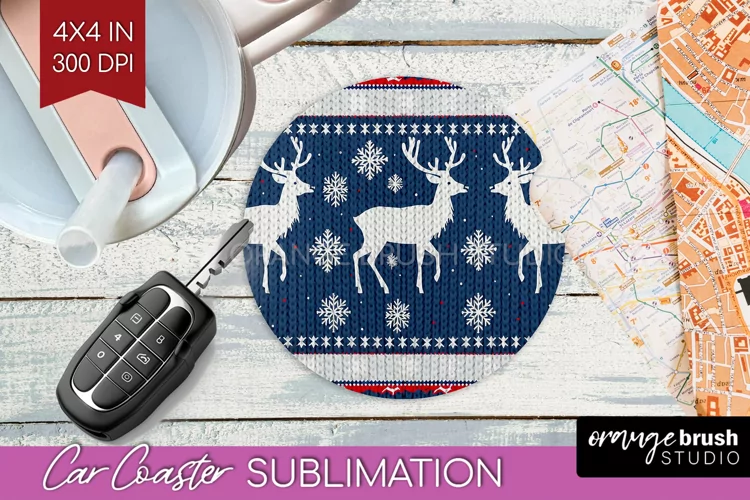 Nordic Christmas Car Coaster - Winter Coaster Sublimatoin