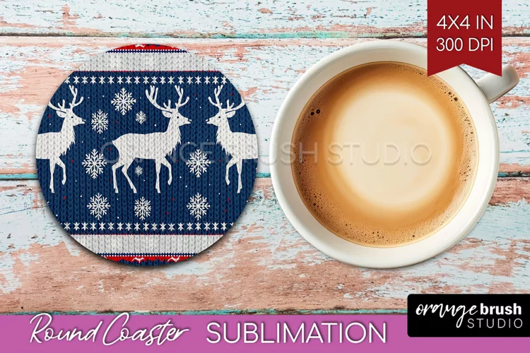 Nordic Christmas Round Coaster - Winter Coaster Sublimation