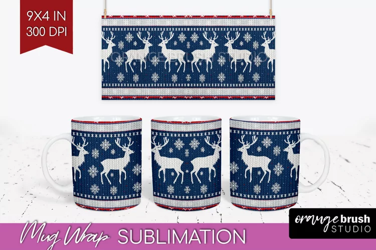 Nordic Christmas Mug Wrap - Winter 15 oz Mug Sublimation