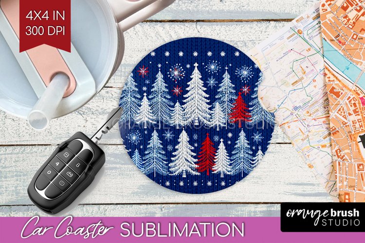 Nordic Christmas Car Coaster - Winter Coaster Sublimatoin example image 1