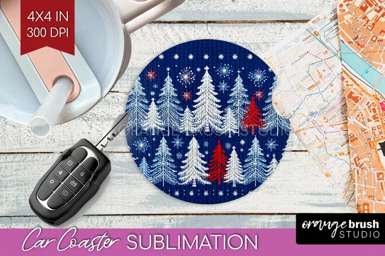 Nordic Christmas Car Coaster - Winter Coaster Sublimatoin