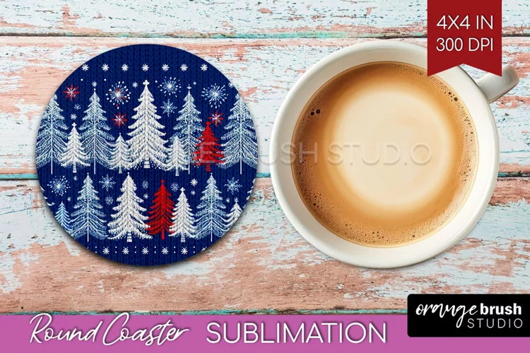 Nordic Christmas Round Coaster - Winter Coaster Sublimation
