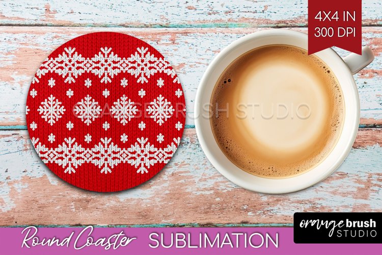 Nordic Christmas Round Coaster - Winter Coaster Sublimation example image 1