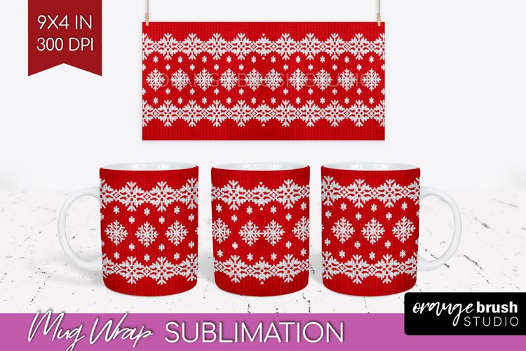 Nordic Christmas Mug Wrap - Winter 15 oz Mug Sublimation example image 1
