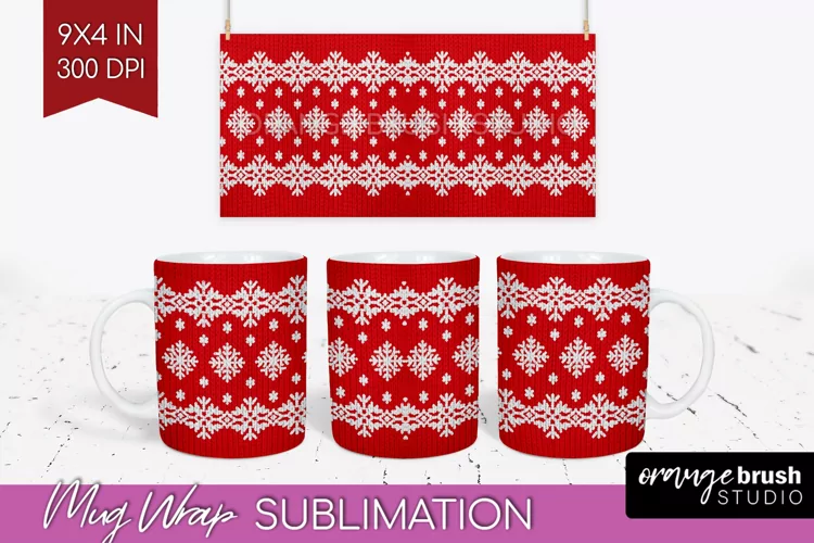 Nordic Christmas Mug Wrap - Winter 15 oz Mug Sublimation
