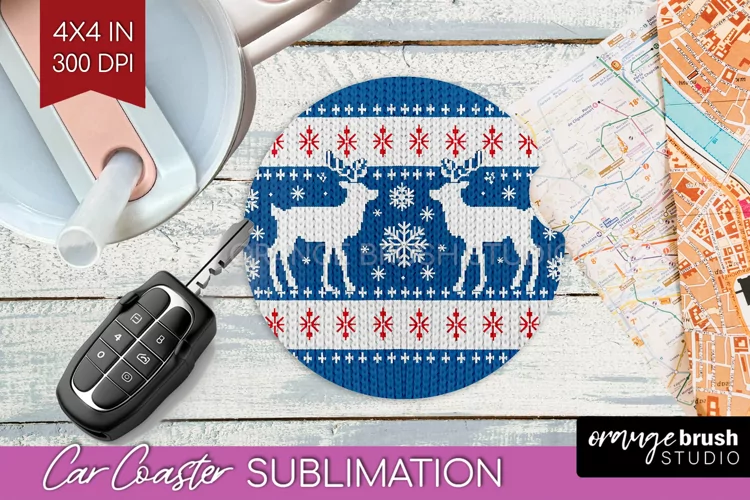 Nordic Christmas Car Coaster - Winter Coaster Sublimatoin