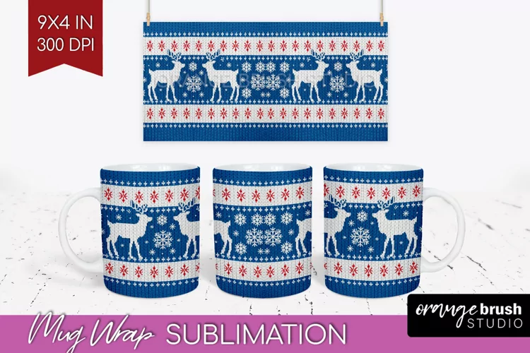 Nordic Christmas Mug Wrap - Winter 15 oz Mug Sublimation