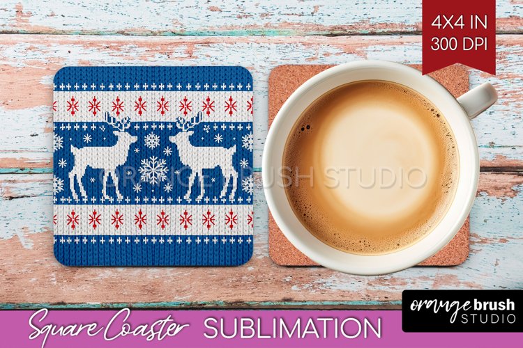 Nordic Christmas Square Coaster - Winter Coaster Sublimation example image 1