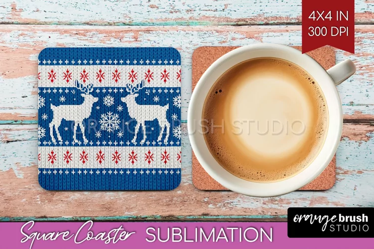 Nordic Christmas Square Coaster - Winter Coaster Sublimation