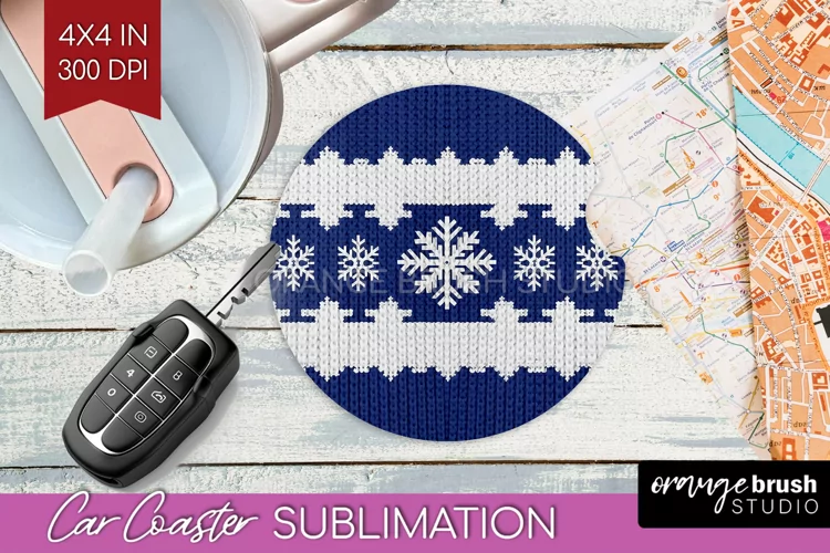 Nordic Christmas Car Coaster - Winter Coaster Sublimatoin