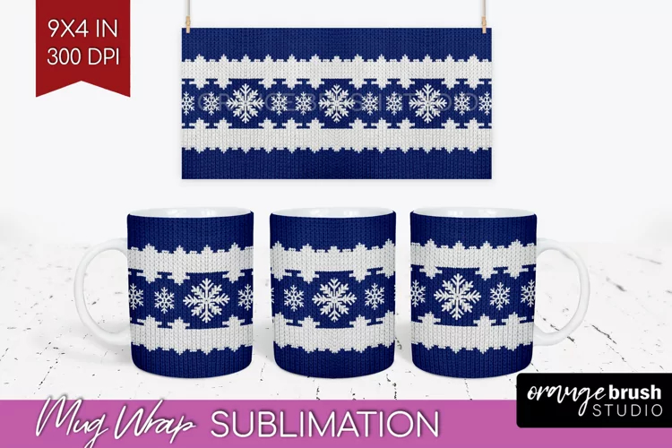Nordic Christmas Mug Wrap - Winter 15 oz Mug Sublimation