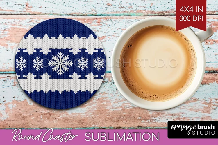 Nordic Christmas Round Coaster - Winter Coaster Sublimation