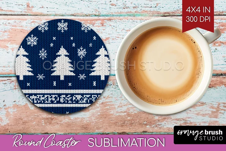Nordic Christmas Round Coaster - Winter Coaster Sublimation