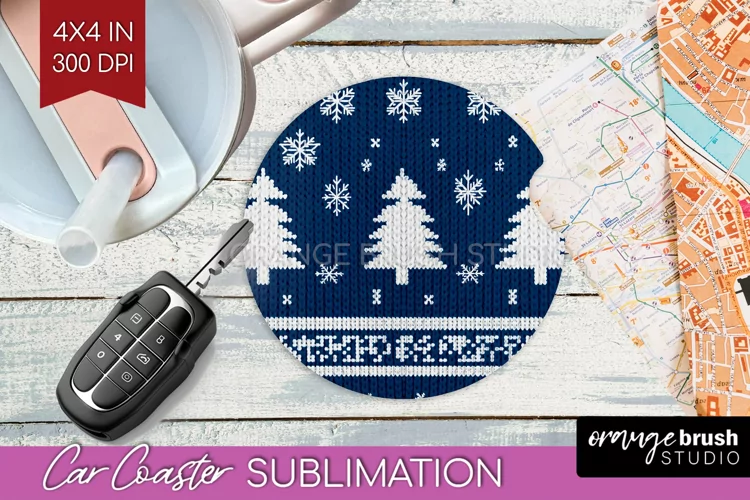 Nordic Christmas Car Coaster - Winter Coaster Sublimatoin