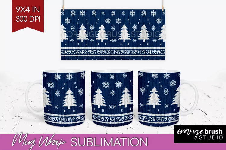 Nordic Christmas Mug Wrap - Winter 15 oz Mug Sublimation