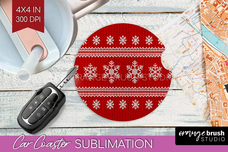 Nordic Christmas Car Coaster - Winter Coaster Sublimatoin