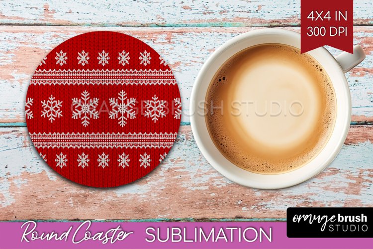 Nordic Christmas Round Coaster - Winter Coaster Sublimation example image 1