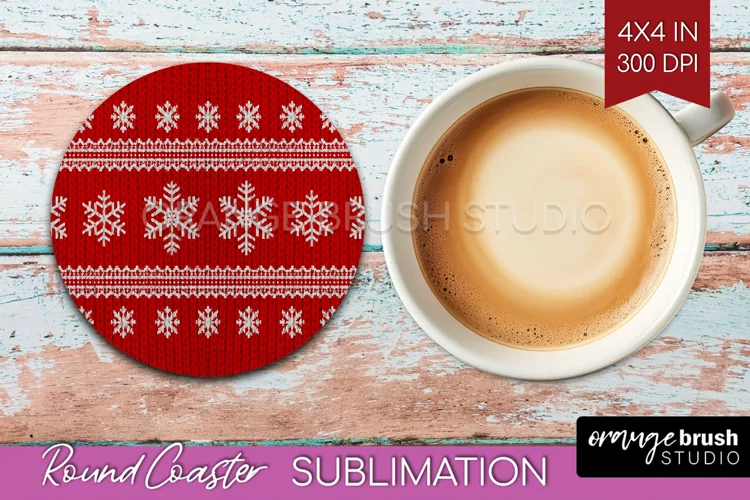 Nordic Christmas Round Coaster - Winter Coaster Sublimation