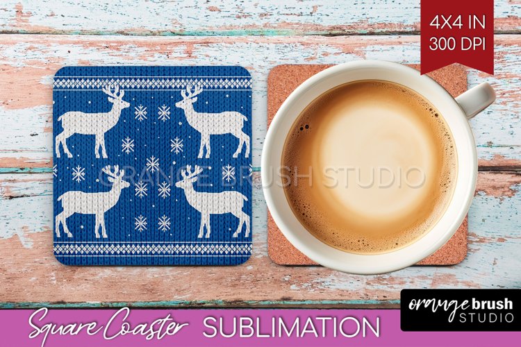 Nordic Christmas Square Coaster - Winter Coaster Sublimation example image 1