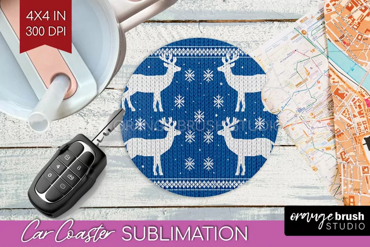 Nordic Christmas Car Coaster - Winter Coaster Sublimatoin